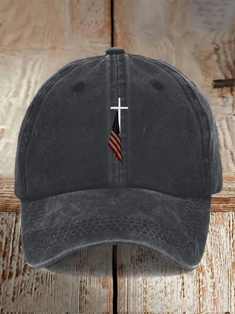 Men And Women's Faith And Flag Washed Baseball Cap