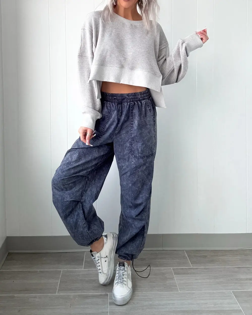 Class Waffle Knit Top - Grey