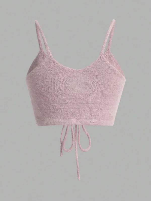Solid Drawstring Knit Top