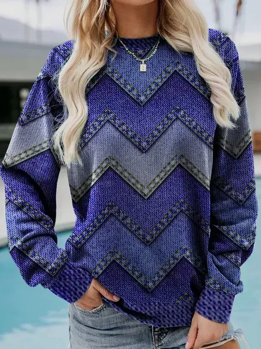 Crew Neck Geometric Casual Sweatshirt