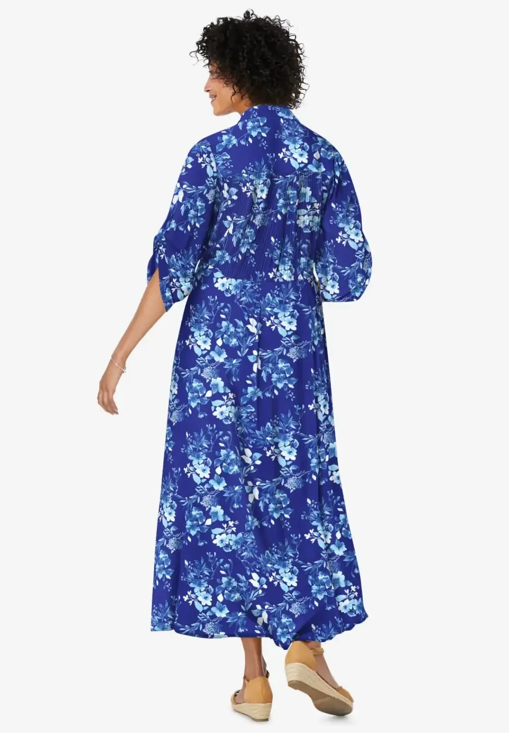 Roll-Tab Sleeve Crinkle Shirtdress