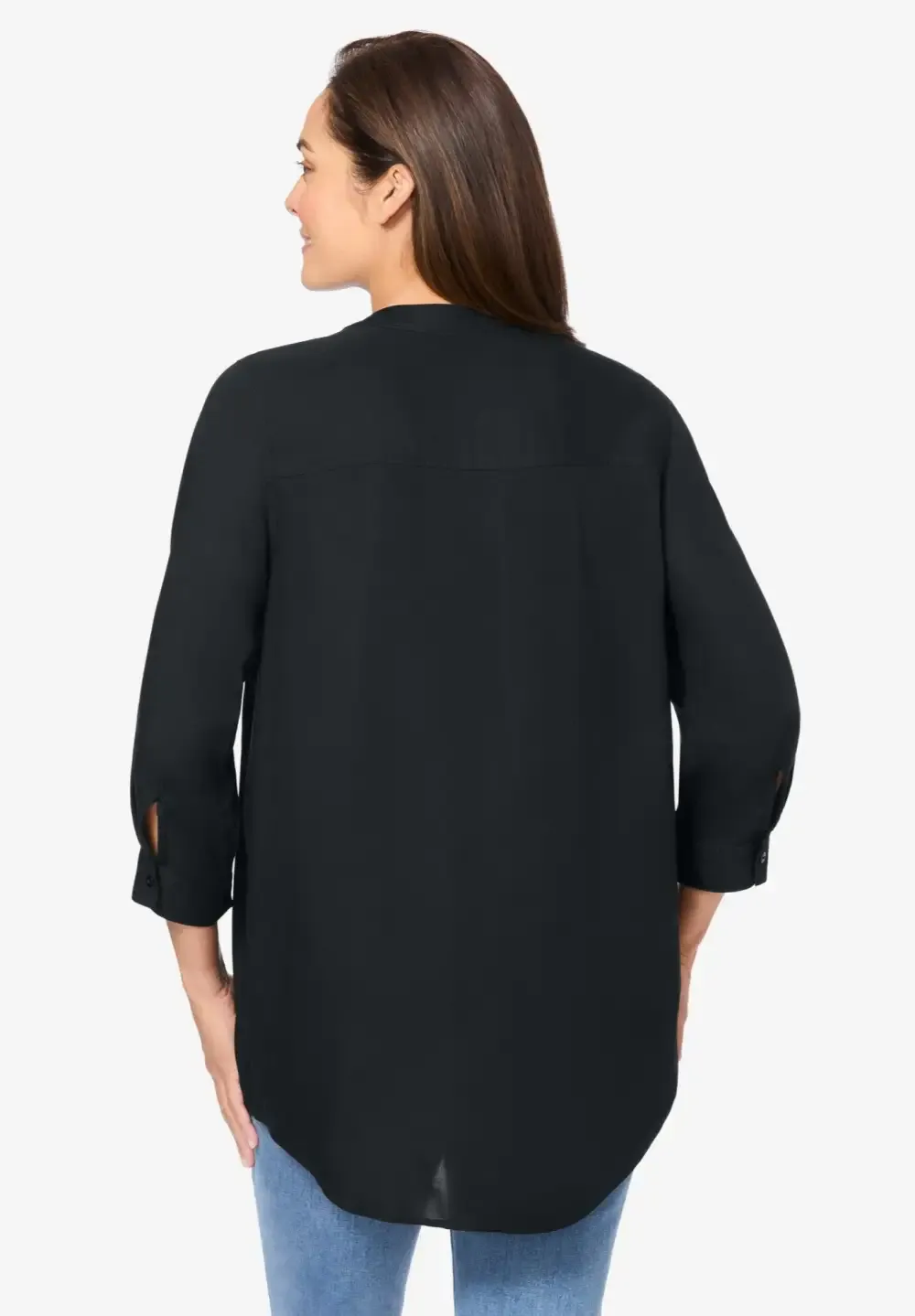 Rayon 7-Day Three-Quarter Sleeve Tab-Front Tunic