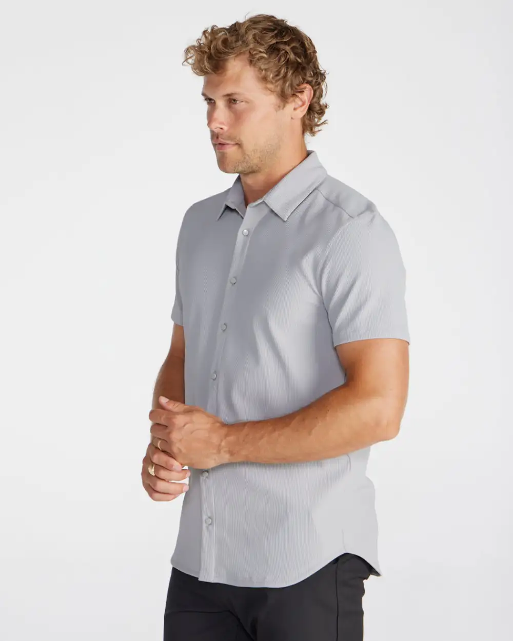 Ribbed+ Short Sleeve Button Down