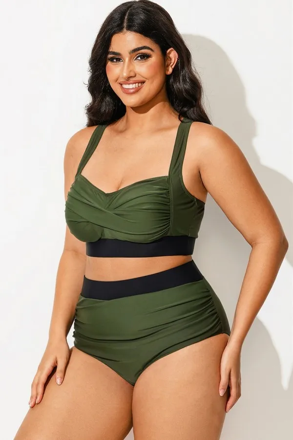 Twist Front Patchwork Colorblock Bikini Top
