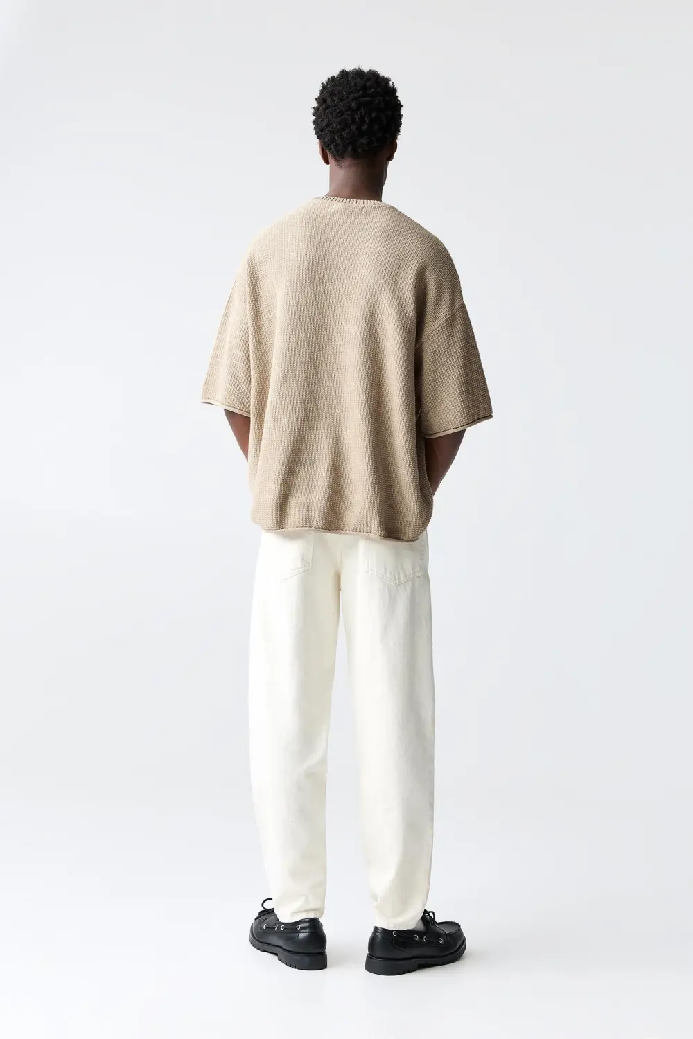 Waffle-knit boxy-fit T-shirt