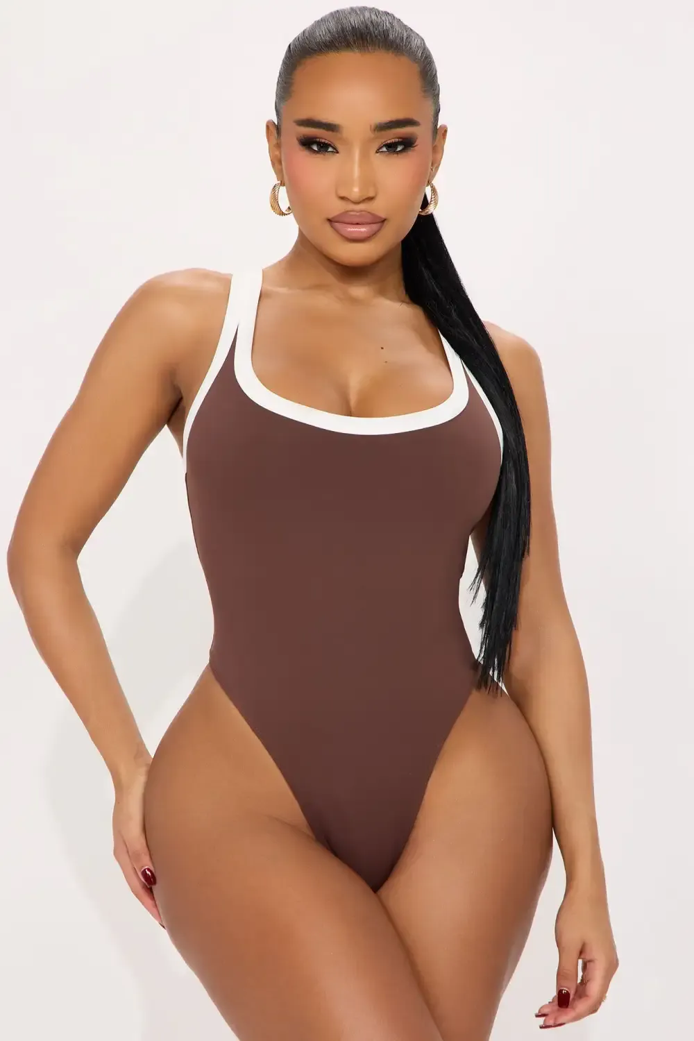 Grace Contrast Trim Bodysuit - Chocolate/Combo