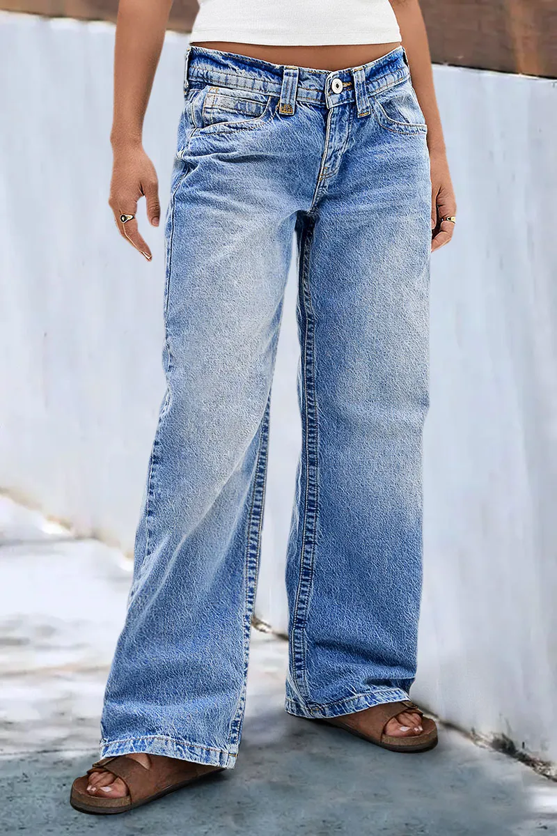 Wash Straight Leg Low Rise Jeans