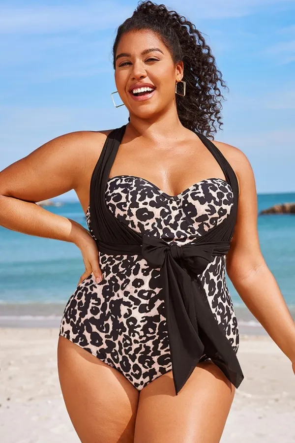 Leopard Print Bandeau Multiway One Piece Swimsuit