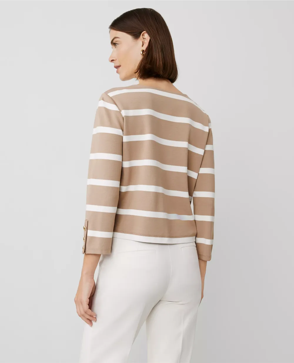 Striped Ponte Button Cuff Top