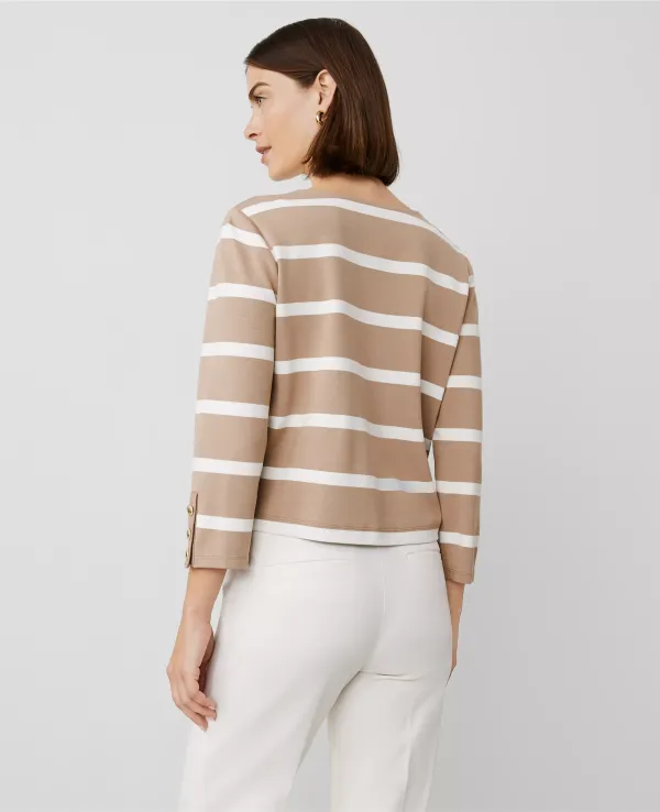 Striped Ponte Button Cuff Top