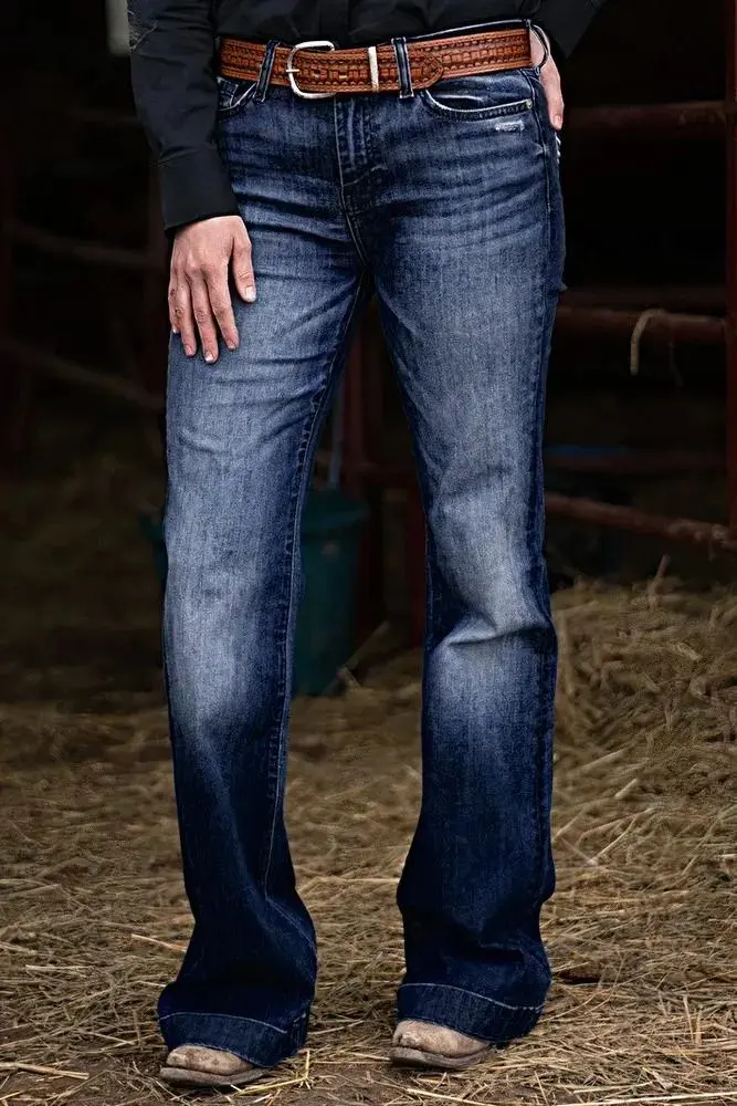 Pocket Detail Mid Rise Straight Leg Jeans Without Belt