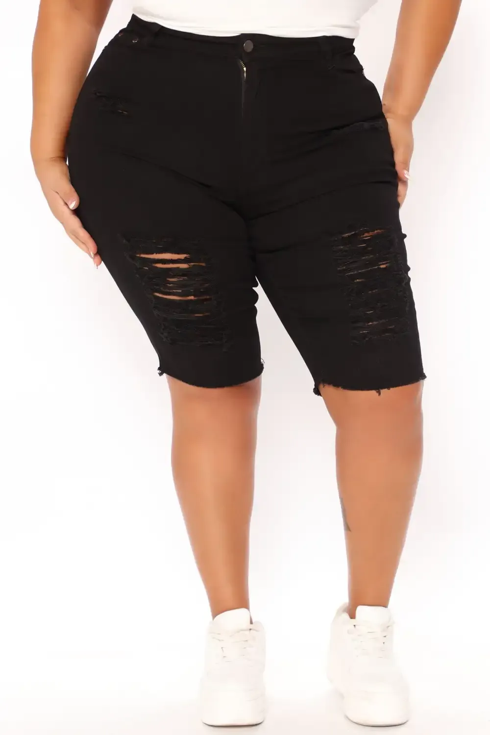 Raquel Distressed Bermuda Shorts - Black