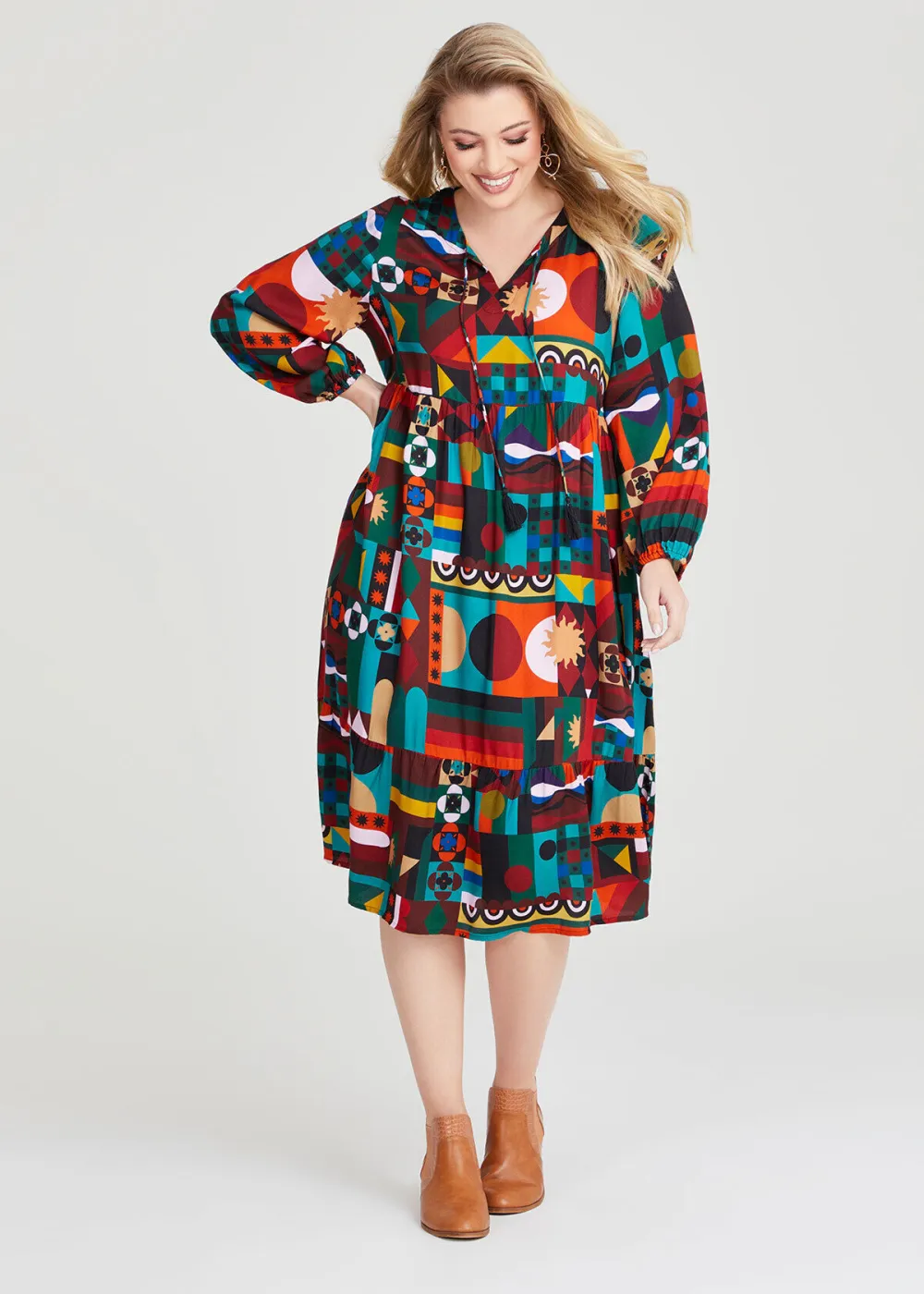 Natural Geo Patchwork Dress
