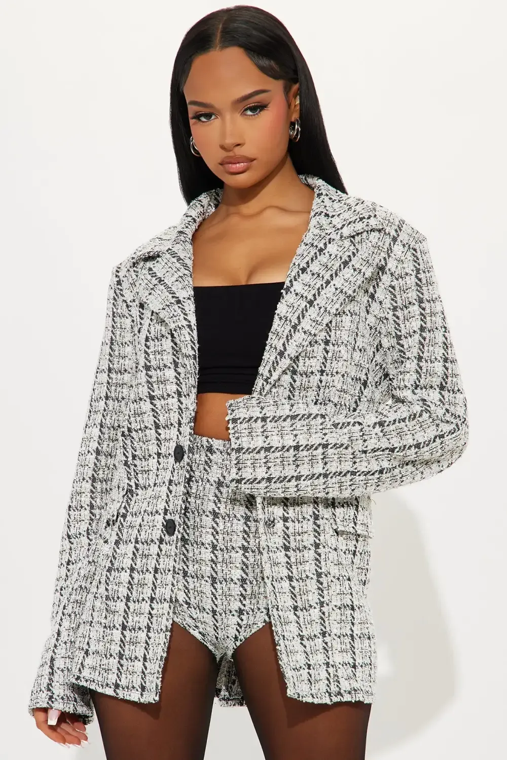 Signature Style Tweed Micro Short Set - White/combo