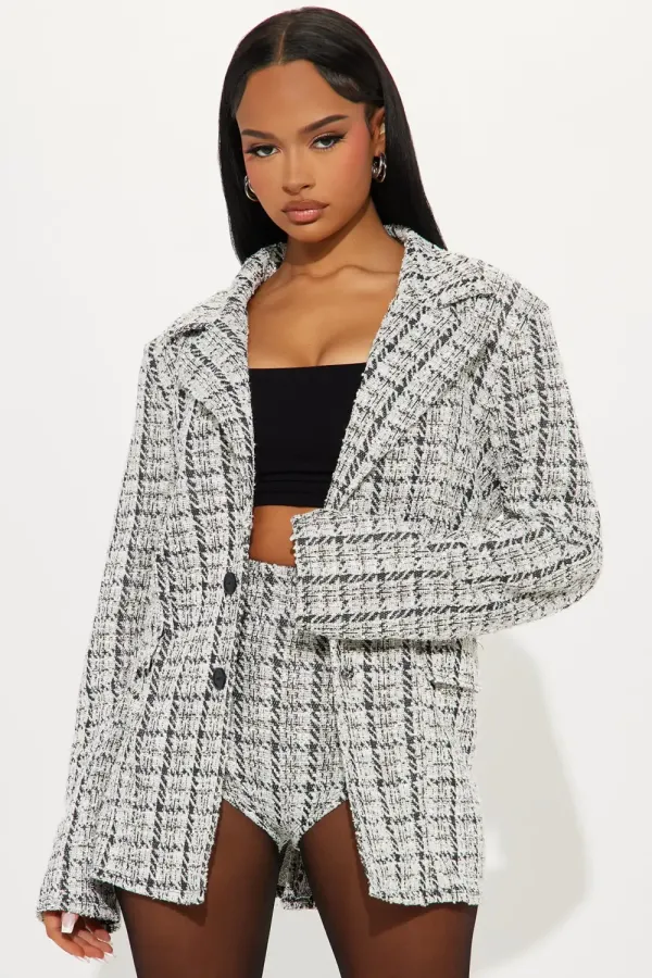 Signature Style Tweed Micro Short Set - White/combo