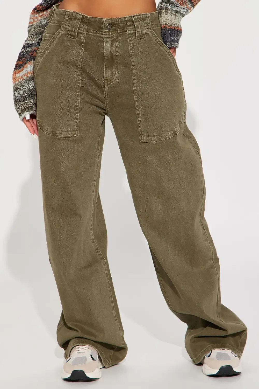 Genuinely Drop Waist Baggy Utility Jeans - Olive