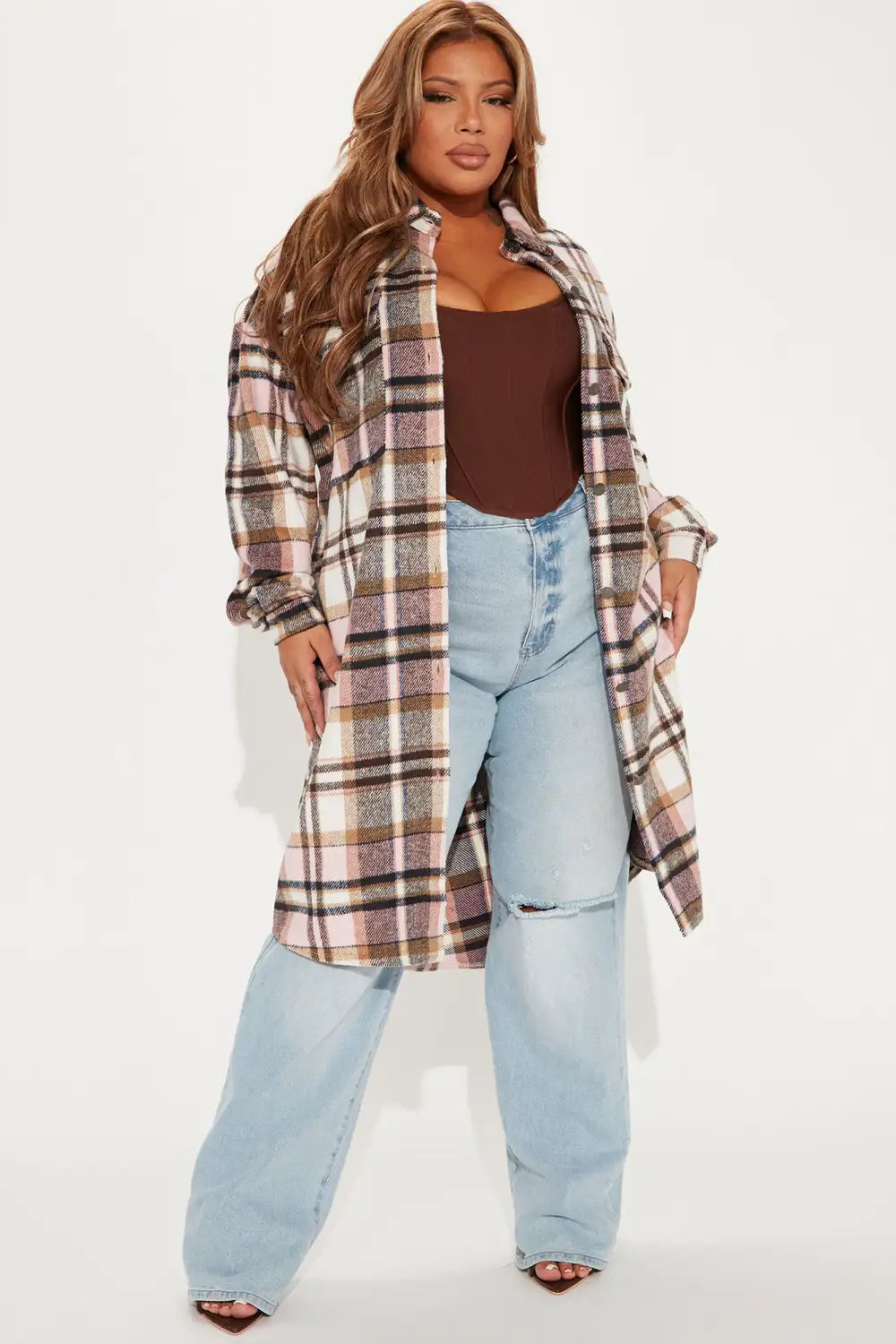 Plaid Girls Club Shacket - Pink/combo