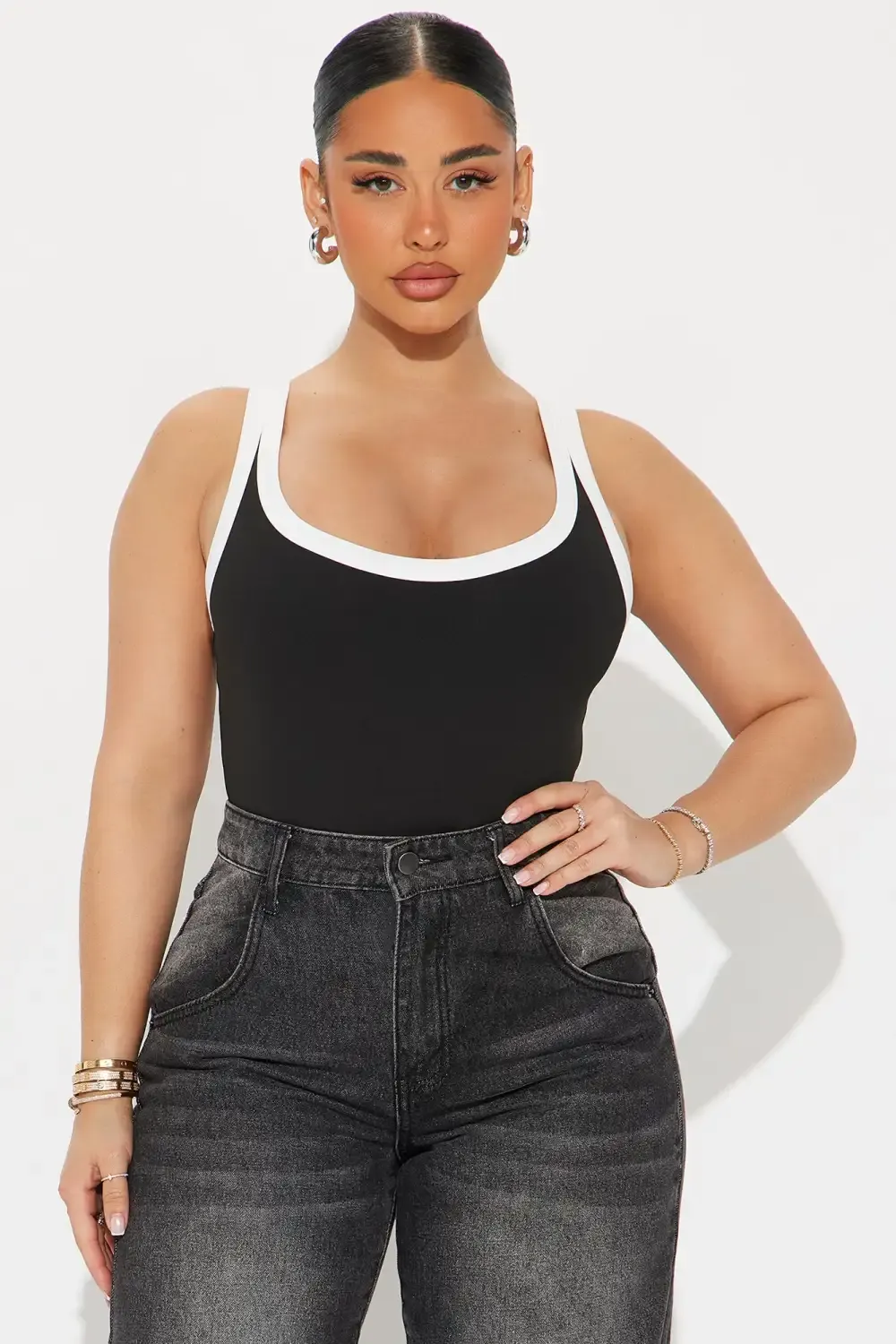 Grace Contrast Trim Bodysuit - Black/White