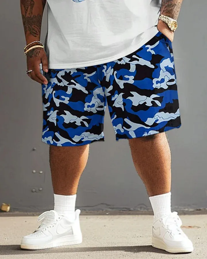 Big Men'S Street Casual Graffiti Rabbit Camouflage T-Shirt Shorts Set
