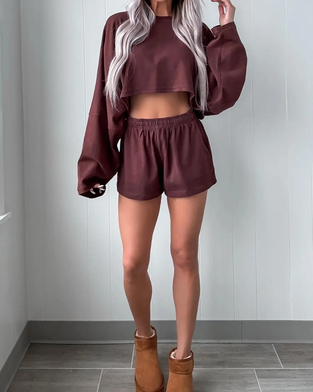 Cropped Short Set - Brown