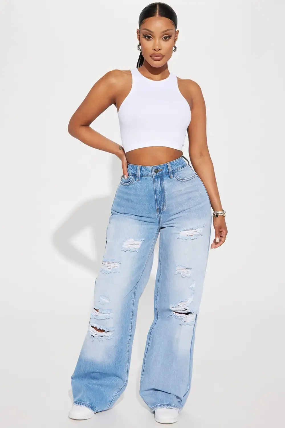 Left Him On Read Non Stretch Wide Leg Jeans - Medium Wash