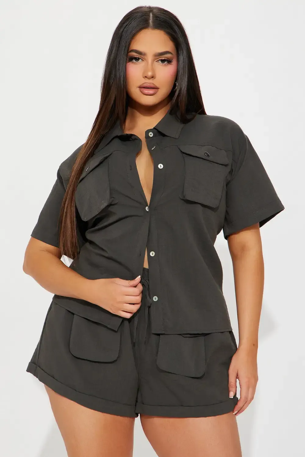 Chloe Cargo Short Set - Charcoal