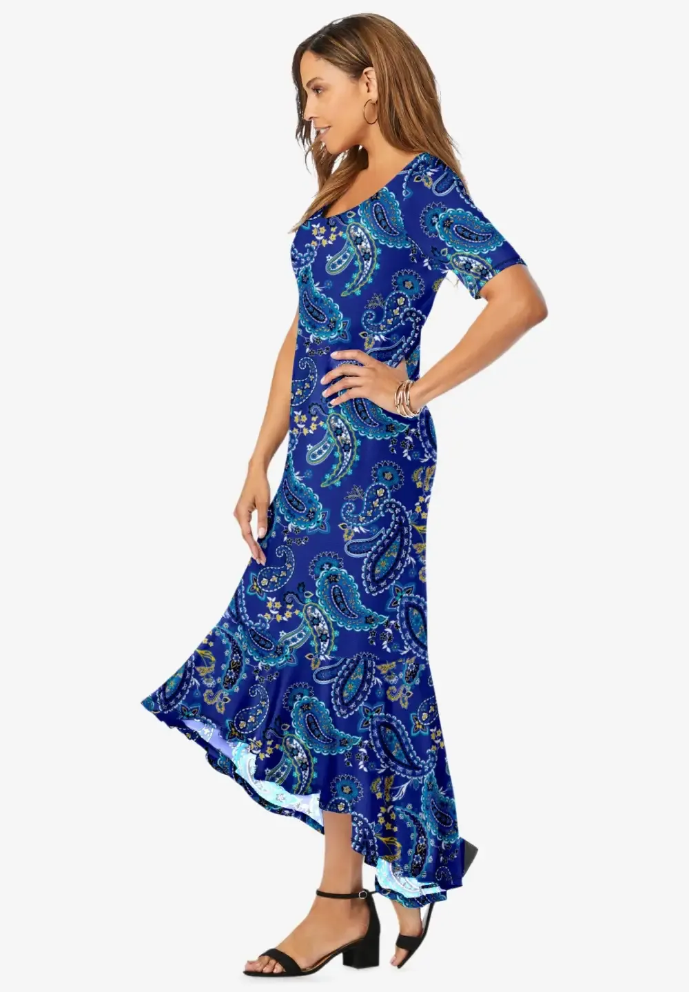 Stretch Knit Flounce Hem Maxi Dress