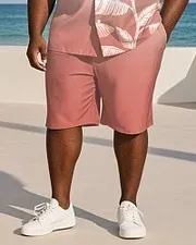 Big & Tall Men's Pink Gradient Leaf Print Shirt and Shorts Suit
