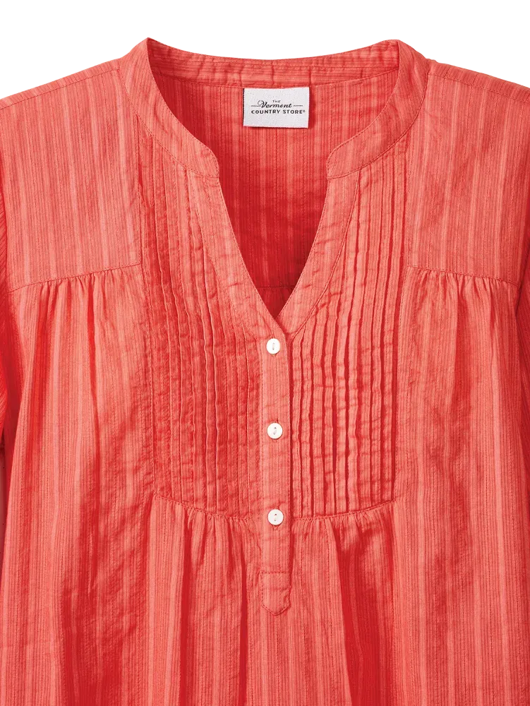 Perfect Pintuck Cotton Tunic With 3/4 Sleeves