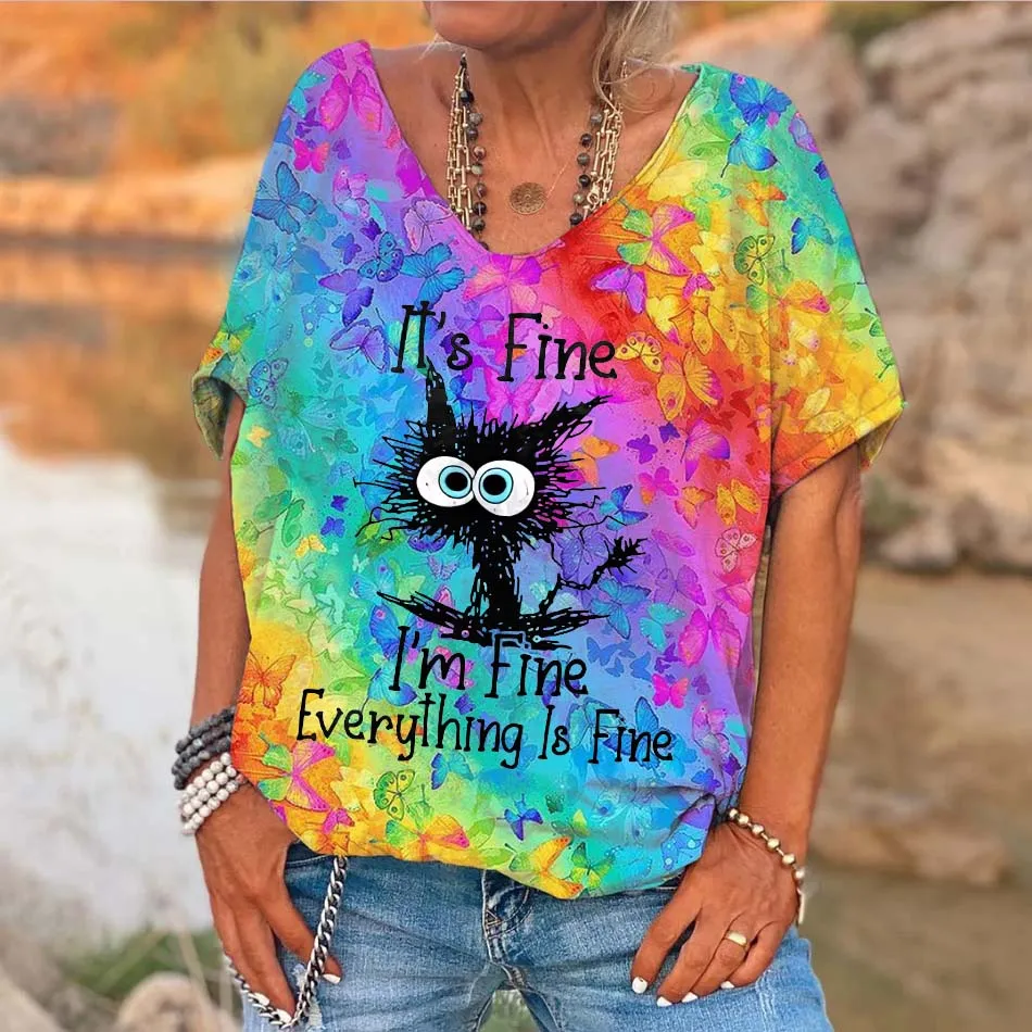 It's Fine I'm Fine Everything Is Fine Print V-neck Women's T-shirt