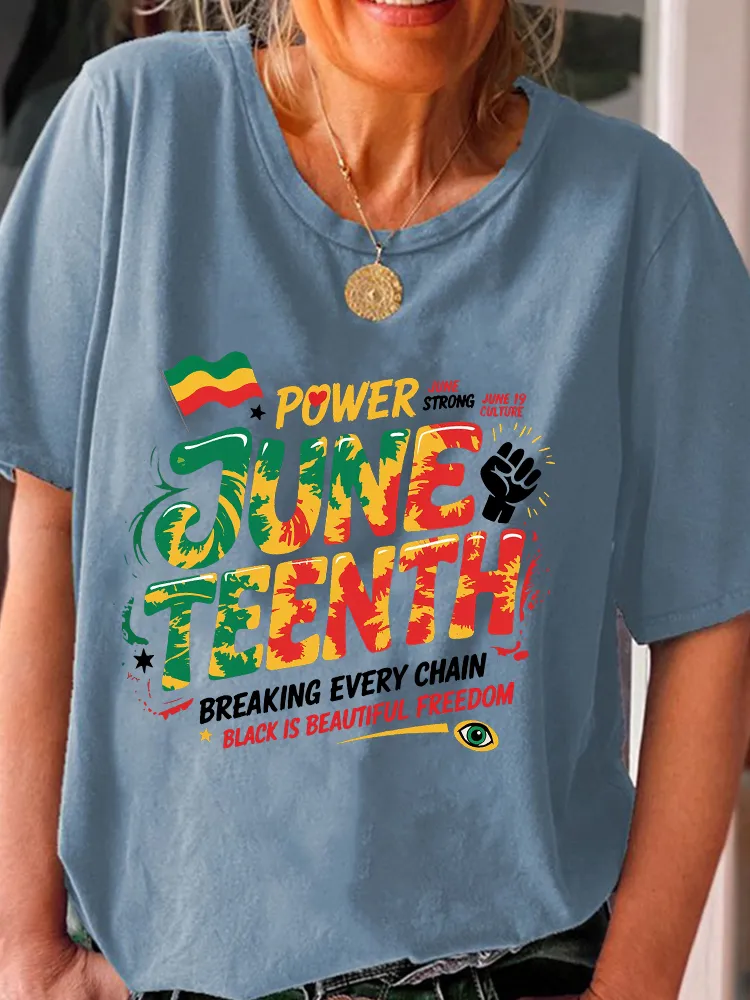 Women'S Juneteenth Breaking Every Chain Black Is Beautiful Freedom Round-Neck Short-Sleeved T-Shirt