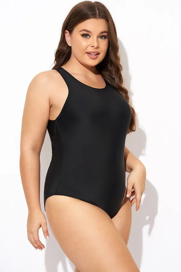 Black High Neck High Legline One Piece Swimsuit