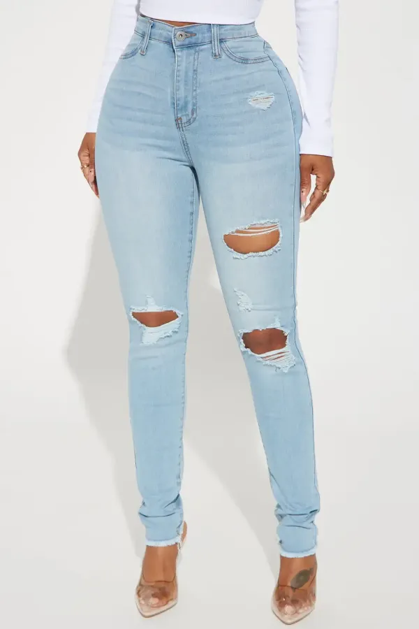 Stacey Super Stretch Ripped Skinny Jeans - Light Wash