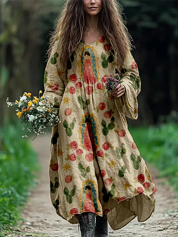 Our Lady Of Guadalupe Desert Rose Linen Blend Maxi Dress