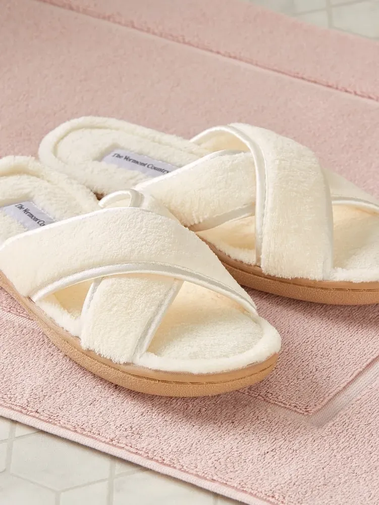 Women's Cross-Strap Terry Slide Slippers