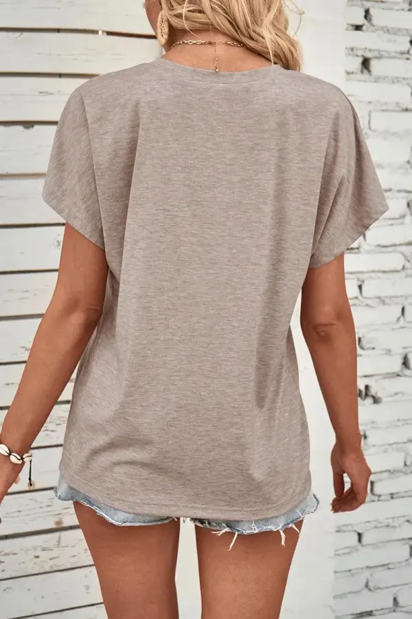 Solid Button Front Round Neck Short Sleeve T-Shirt