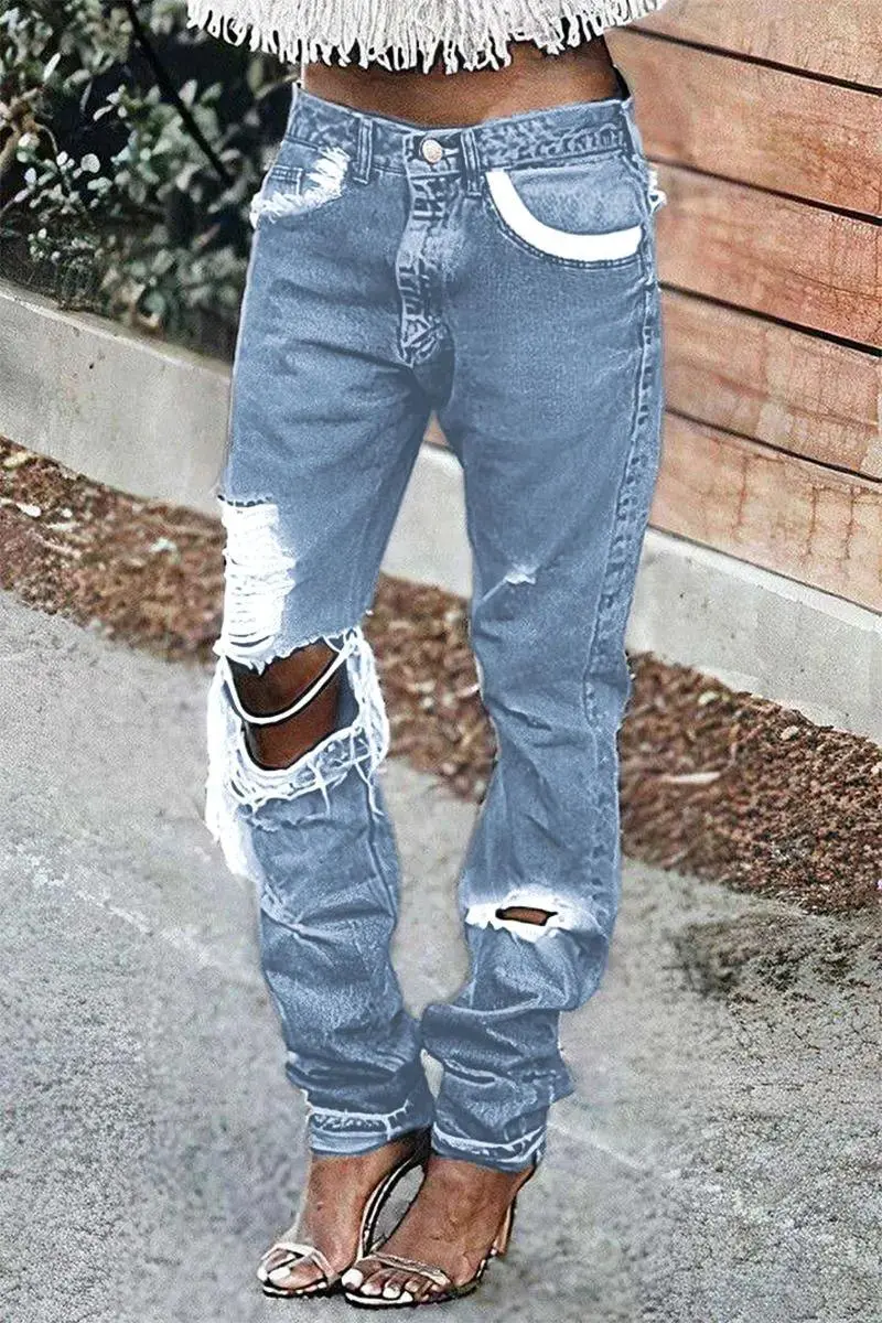 Cut Out Slant Pocket Low Waist Straight Leg Jeans