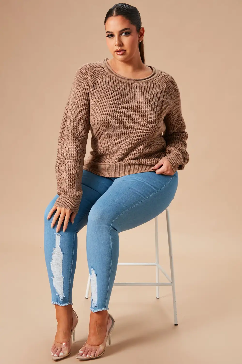 Ariana Waffle Sweater - Khaki