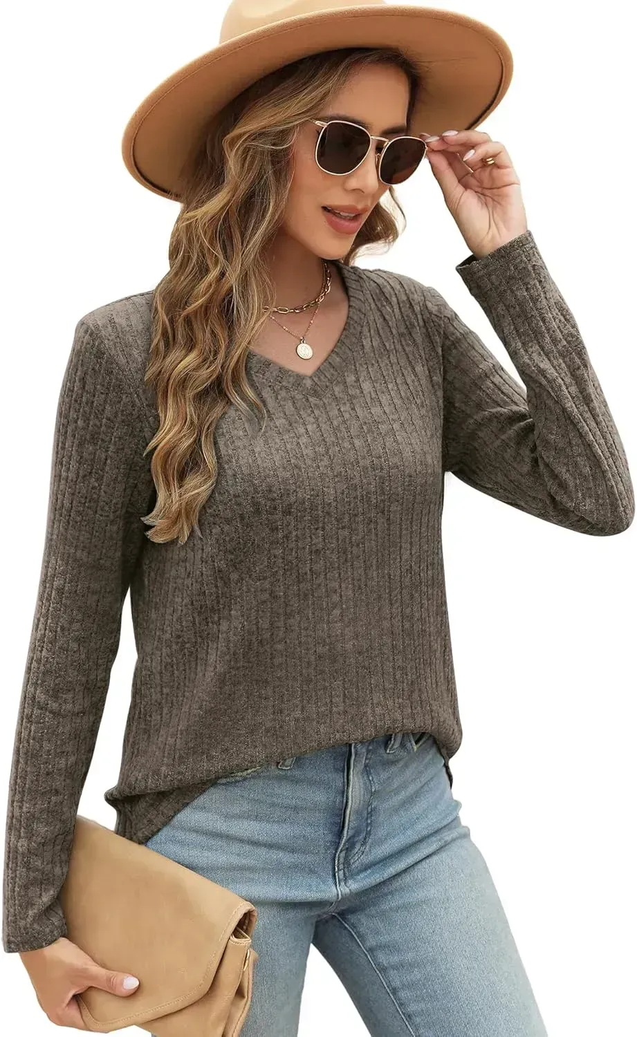 OFEEFAN Long Sleeve Shirts for Women Lightweight Crew Neck Casual Tunic Tops
