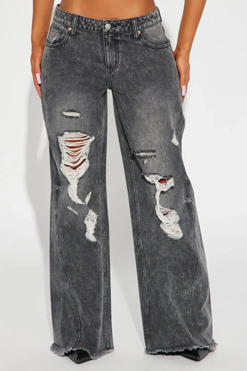 Mellowed Out Ripped Baggy Jeans - Grey