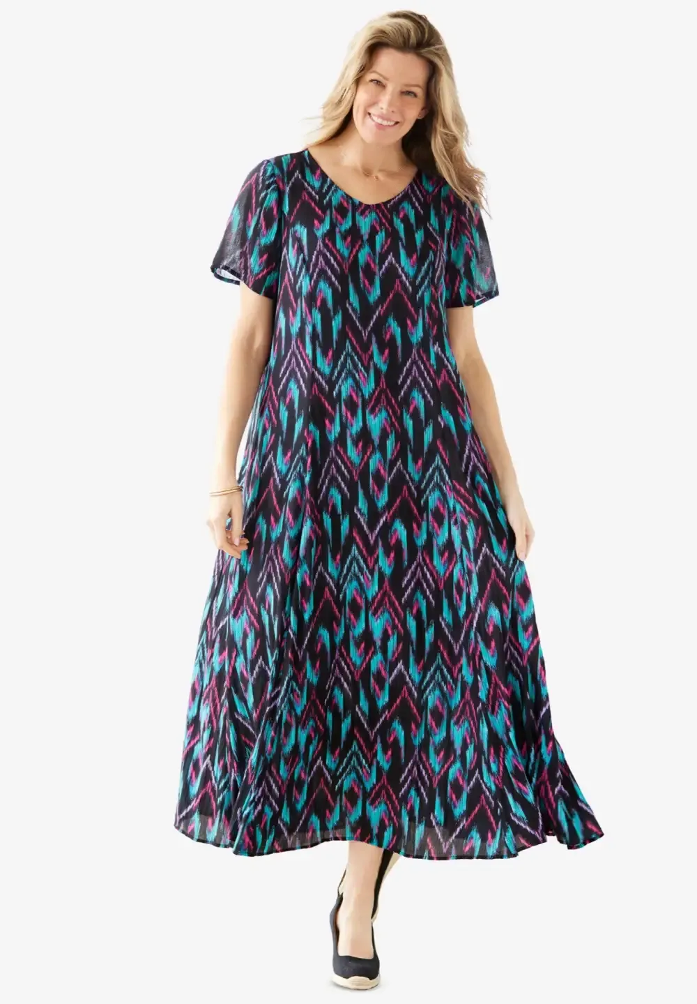 Short-Sleeve Crinkle Dress