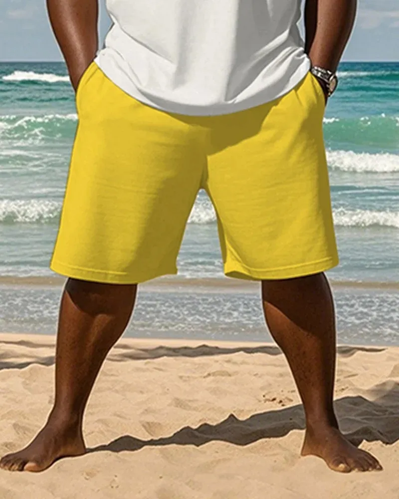 Big & Tall Men's Coconut Beach Graffiti Print Round Neck T-Shirt and Shorts Suit