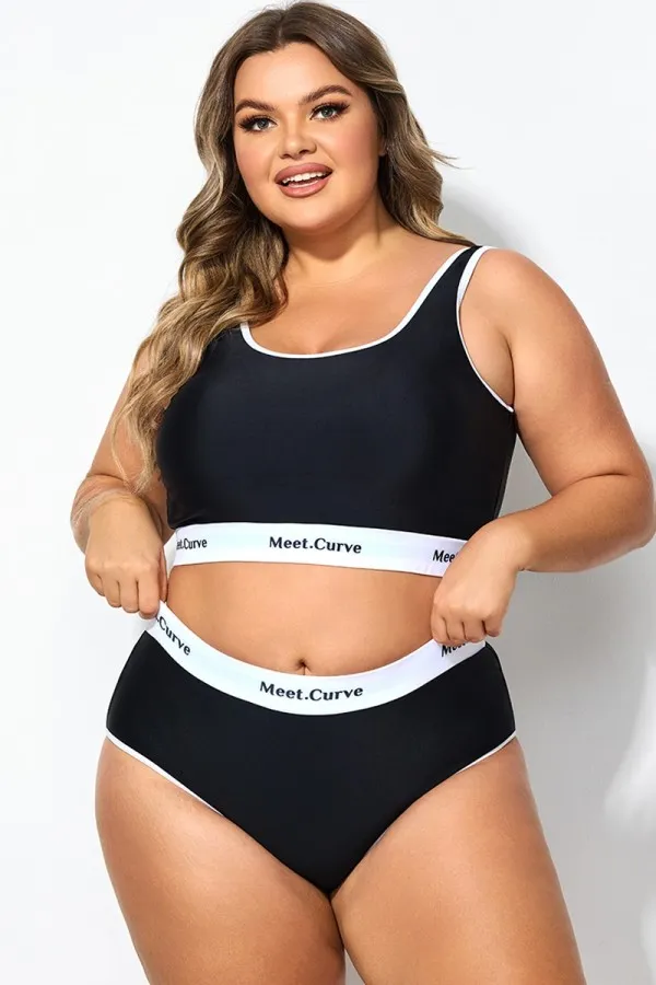 Plus Size Wireless Color Banding Scoop Bikini Top