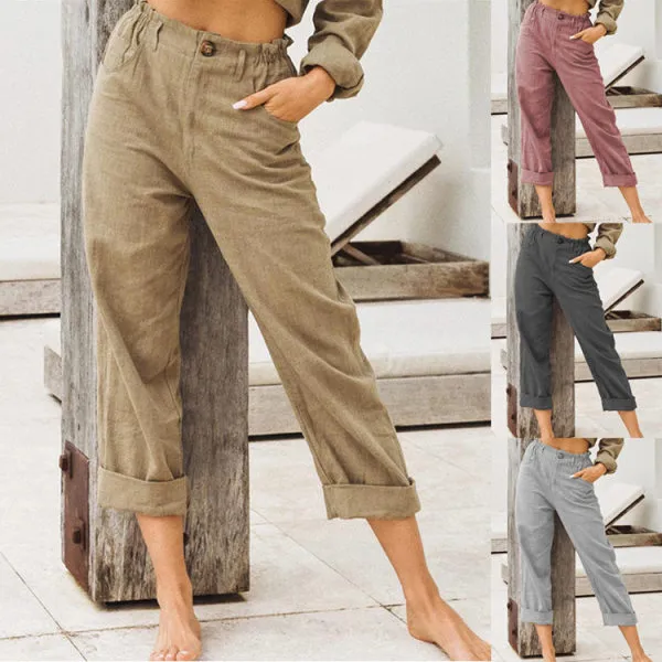 Solid Color Cotton Linen Loose Casual Pants