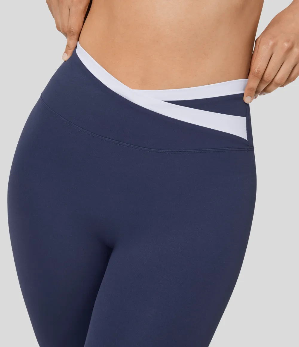High Waisted Crossover Color Block 7/8 Yoga Leggings