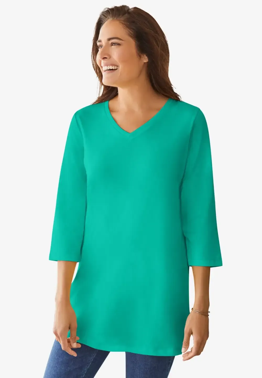 Perfect Three-Quarter Sleeve V-Neck Tunic