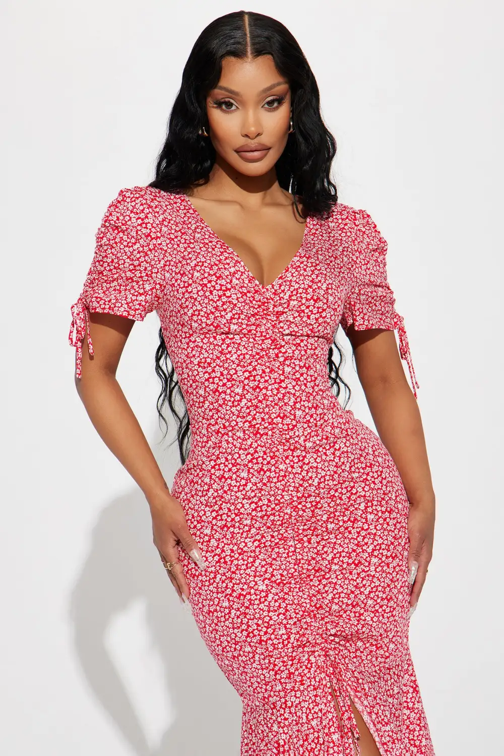 Clarissa Floral Maxi Dress - Red/White