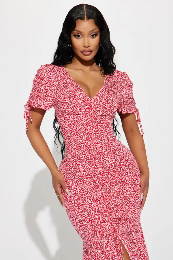 Clarissa Floral Maxi Dress - Red/White