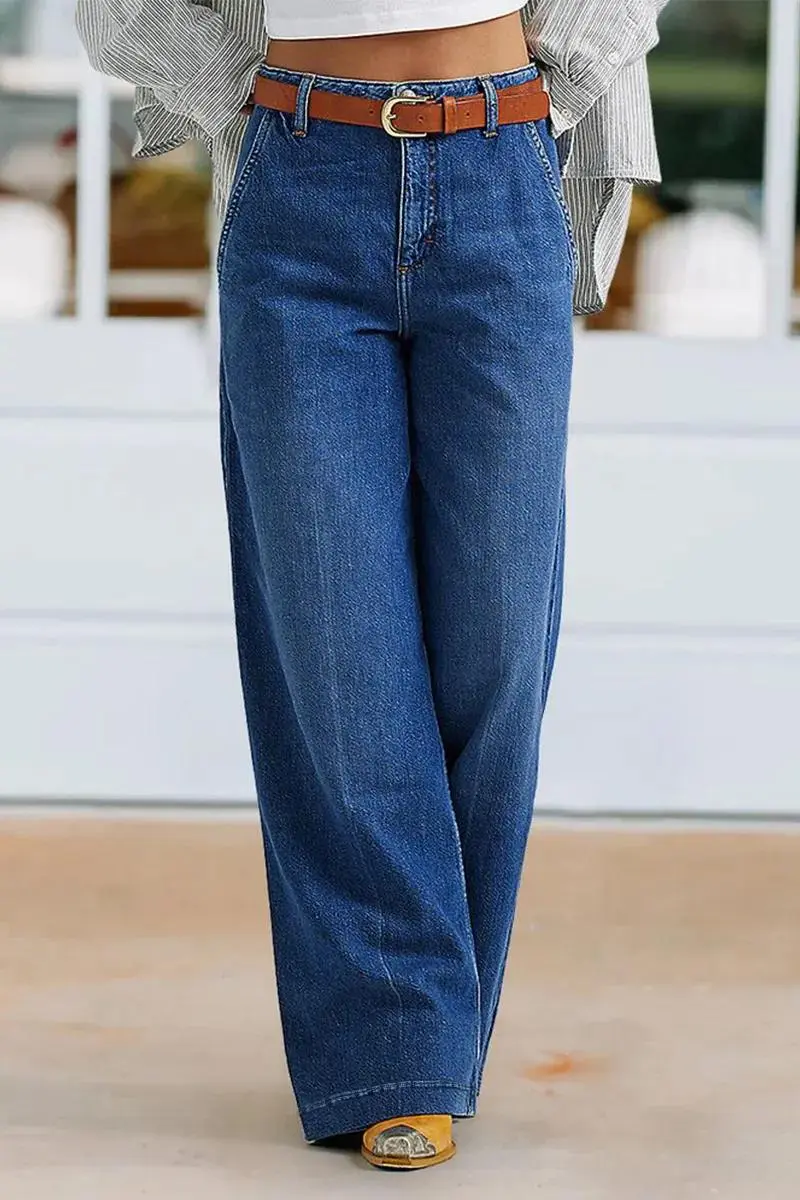 Wash Wide Leg High Rise Jeans Without Belt