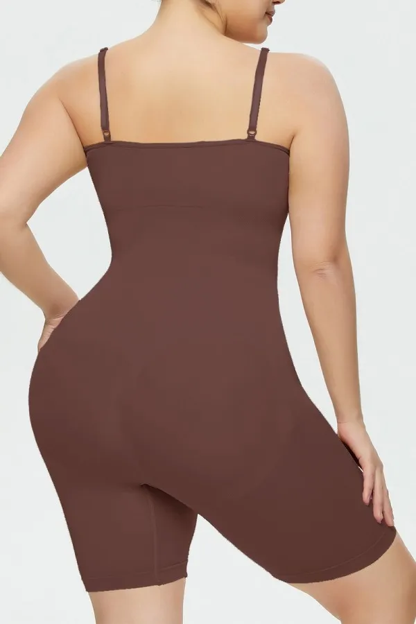 Brown Scoop Neck Wrap Mid-Thigh Bodysuit